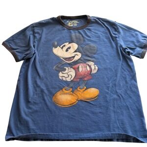 Disney Mens Mickey Mouse T-Shirt XL Blue Ringer Short Sleeve Cotton Retro Y2K FS